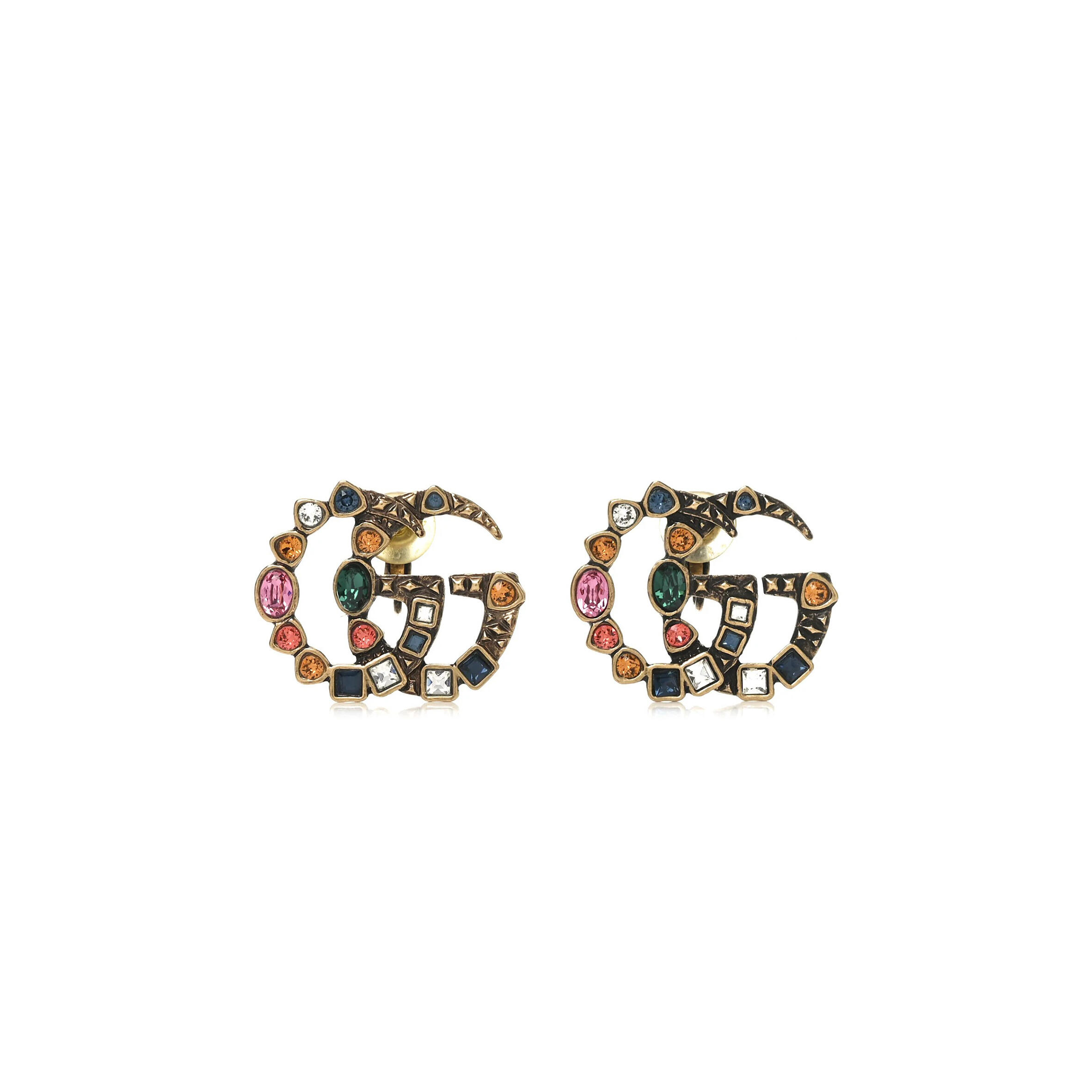 Gvc*1 crystal double g clip on earrings aged gold multicolor
